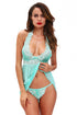 Lace Patchwork Light Green Halter Sleepwear Babydoll Lingerie Set